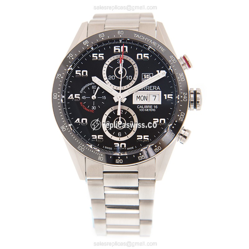 Tag Heuer CARRERA Replica - Automatic - Ceramic/Steel - Black Dial - Silver Steel Strap - View 2