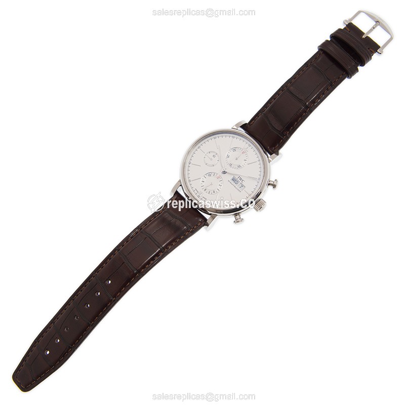 IWC PORTOFINO Replica - Automatic - Steel - Silver Dial - Brown Alligator Buckle - View 2
