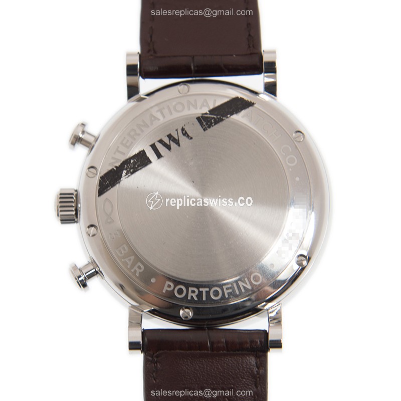 IWC PORTOFINO Replica - Automatic - Steel - Silver Dial - Brown Alligator Buckle - View 3
