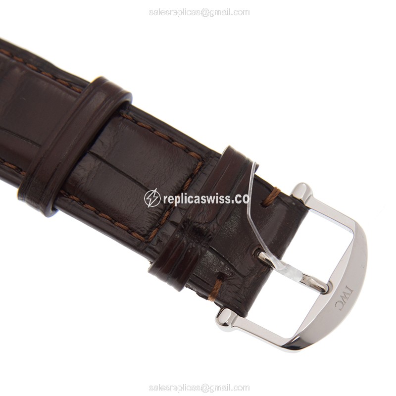 IWC PORTOFINO Replica - Automatic - Steel - Silver Dial - Brown Alligator Buckle - View 4
