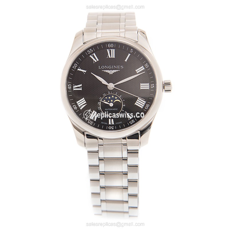 Longines L2.909.4.51.6 Replica - Automatic - Black Dial on Silver Steel Strap - View 2