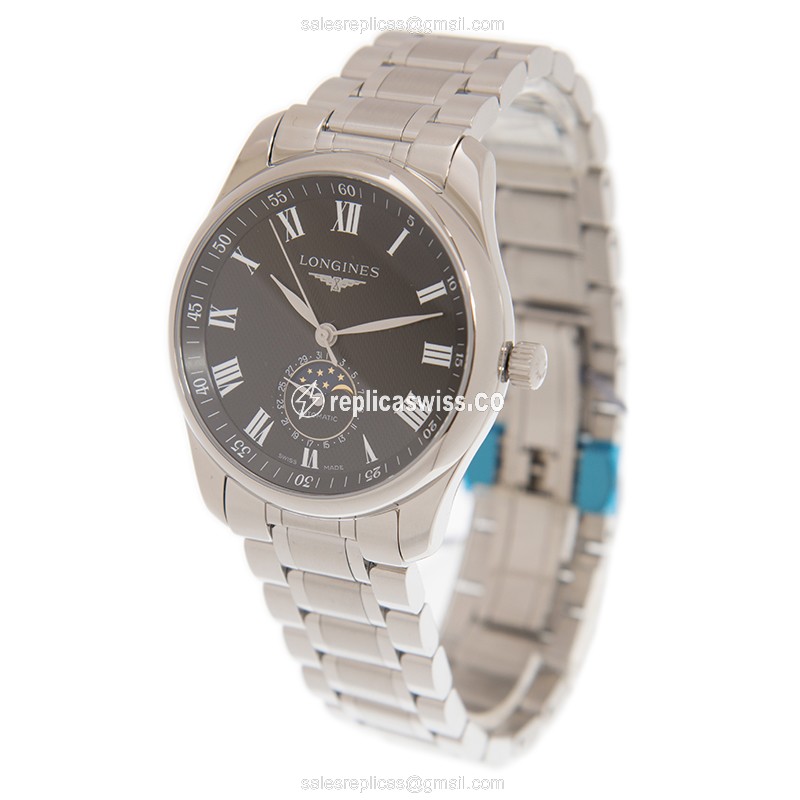 Longines L2.909.4.51.6 Replica - Automatic - Black Dial on Silver Steel Strap - View 3