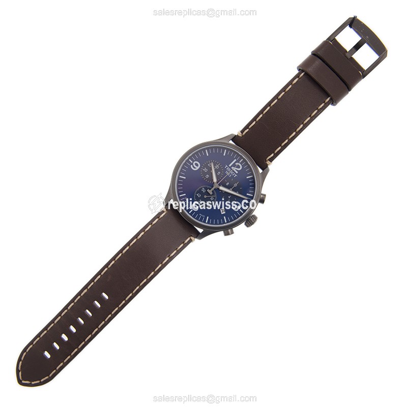 TISSOT CHRONO XL Replica - Quartz - Blue Dial - Leather Brown Strap - Buckle - View 2