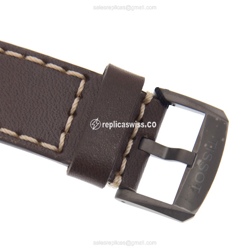 TISSOT CHRONO XL Replica - Quartz - Blue Dial - Leather Brown Strap - Buckle - View 4