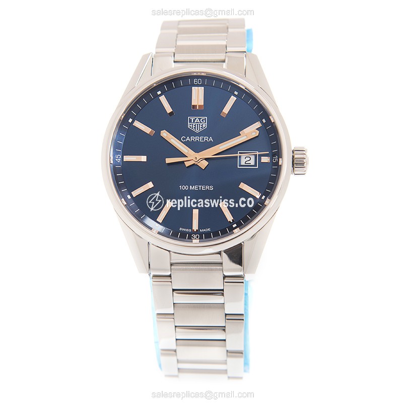Tag Heuer Carrera Quartz Steel Blue Dial Silver Clasp Steel Strap - View 2