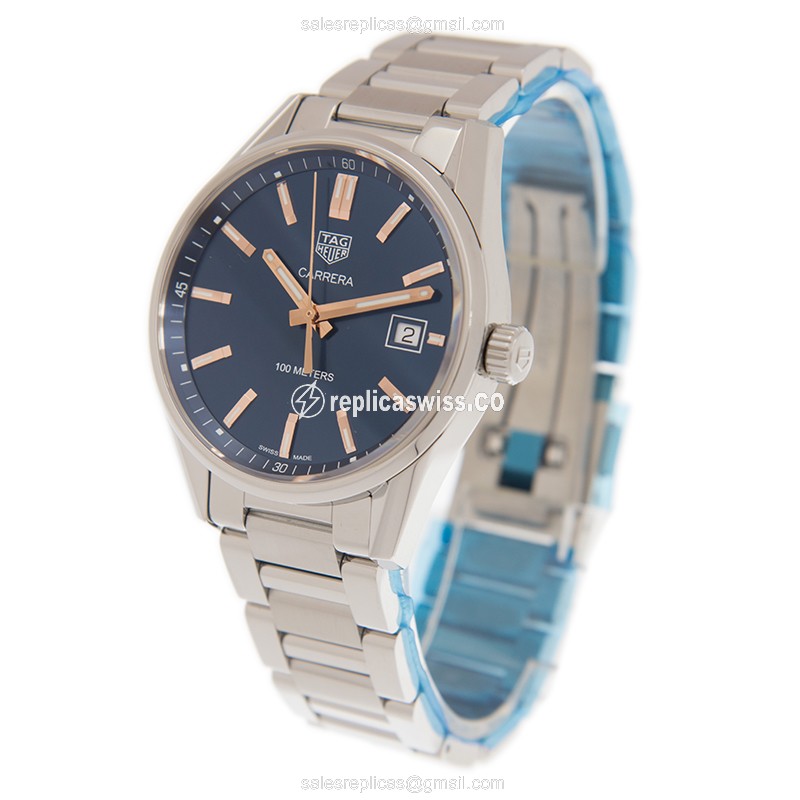 Tag Heuer Carrera Quartz Steel Blue Dial Silver Clasp Steel Strap - View 3