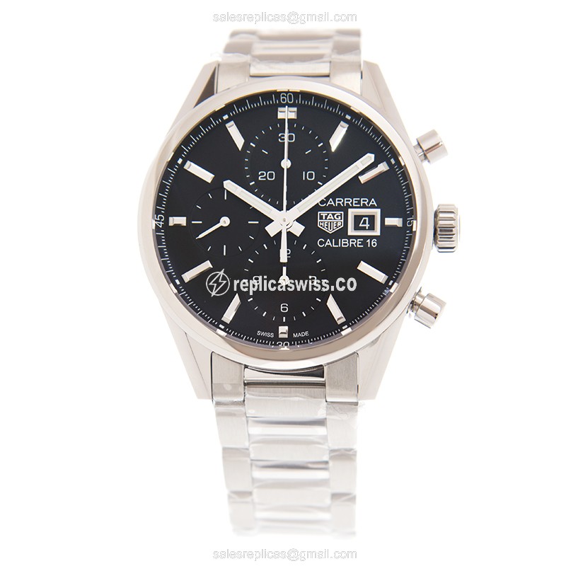 Tag Heuer CARRERA Replica - Automatic - Steel Case - Black Dial - Silver Strap - View 2