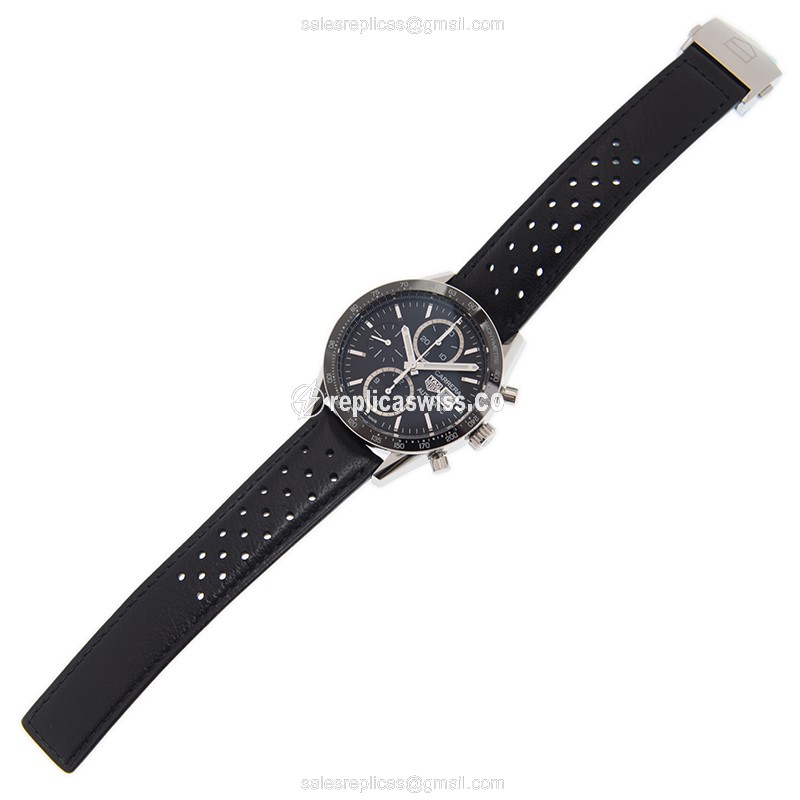 Tag Heuer CARRERA Replica - Automatic - Steel Case - Black Dial - Leather Strap - View 2