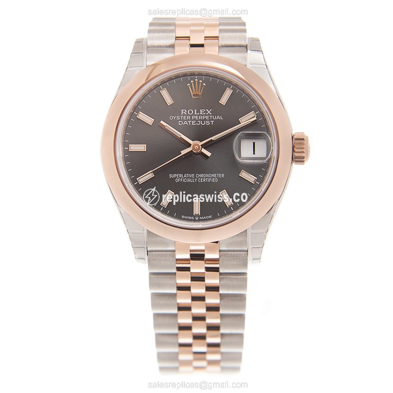 Rolex DATEJUST Replica - 18kt Rose Gold/Steel - Automatic - Dark Grey Dial - View 2