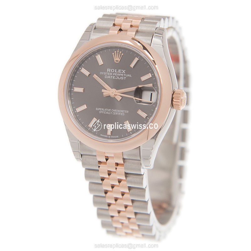 Rolex DATEJUST Replica - 18kt Rose Gold/Steel - Automatic - Dark Grey Dial - View 3