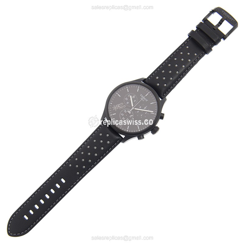 Watch Replica Tissot Chrono XL - Quartz - Black Steel Case - Leather Black Strap - View 2
