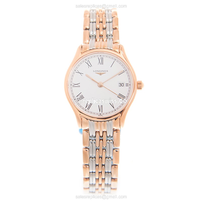 Longines L4.259.1.11.7 Replica - Quartz - Gold-Plated Case - White Dial, Gold Strap - View 2