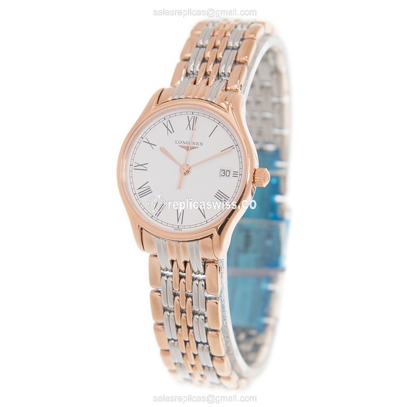 Longines L4.259.1.11.7 Replica - Quartz - Gold-Plated Case - White Dial, Gold Strap - View 3