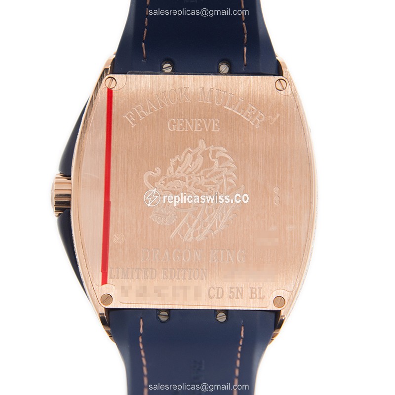 Franck Muller V45SC DT D CD Dragon King - 18kt Rose Gold - Diamonds - Automatic - Gold Dial - Blue Alligator Strap - View 3