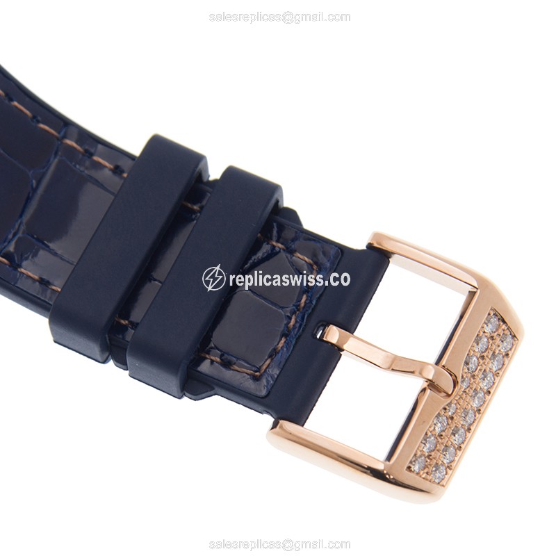 Franck Muller V45SC DT D CD Dragon King - 18kt Rose Gold - Diamonds - Automatic - Gold Dial - Blue Alligator Strap - View 4