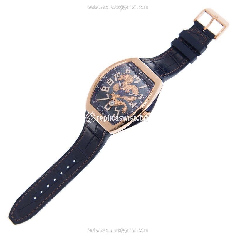 Franck Muller V 45 SC DT Replica - Automatic - 18kt Rose Gold - Blue Dial, Leather Strap - View 2