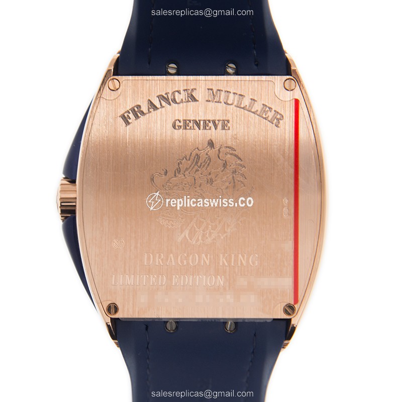 Franck Muller V 45 SC DT Replica - Automatic - 18kt Rose Gold - Blue Dial, Leather Strap - View 3