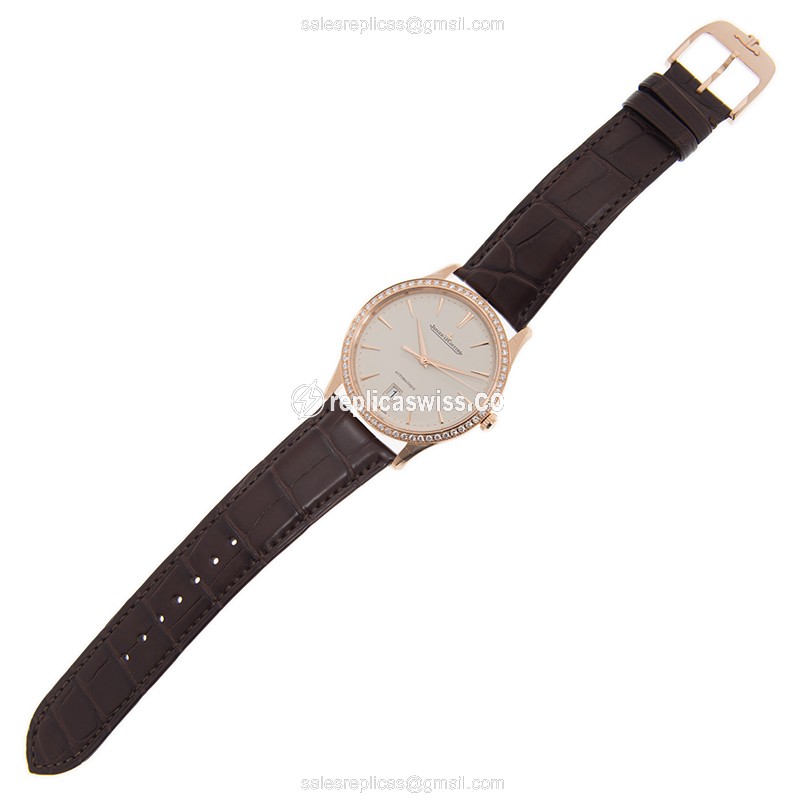 Jaeger-Lecoultre Q1232501 Replica - Ultra Thin - Automatic - 18kt Rose Gold - Beige Dial - Brown Leather Strap - View 2