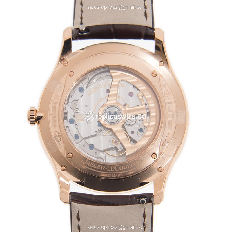 Jaeger-Lecoultre Q1232501 Replica - Ultra Thin - Automatic - 18kt Rose Gold - Beige Dial - Brown Leather Strap - View 3