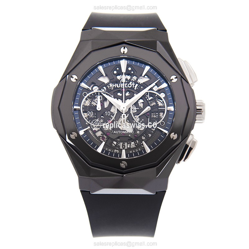 Hublot Classic Fusion Replica - Automatic - Ceramic Case - Black Dial - Rubber Strap - View 2