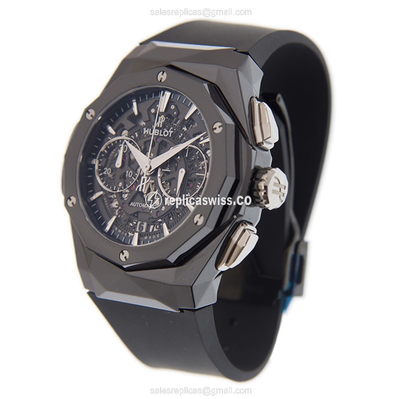 Hublot Classic Fusion Replica - Automatic - Ceramic Case - Black Dial - Rubber Strap - View 3