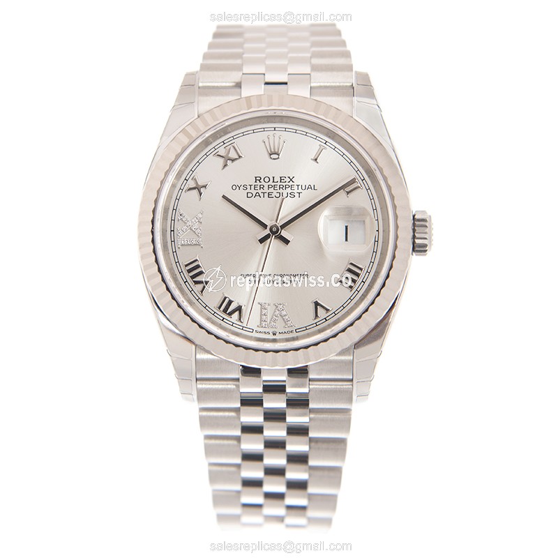 Rolex DATEJUST Replica - 18kt White Gold | Steel Case | Silver Dial | Steel Clasp & Strap - View 2