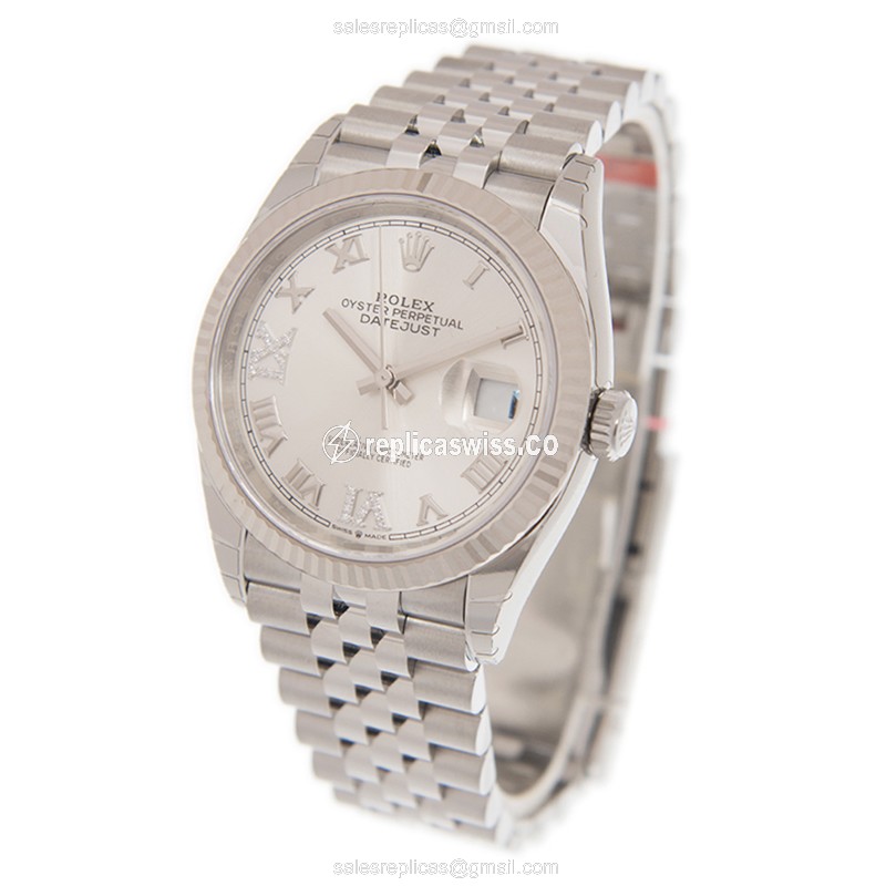 Rolex DATEJUST Replica - 18kt White Gold | Steel Case | Silver Dial | Steel Clasp & Strap - View 3