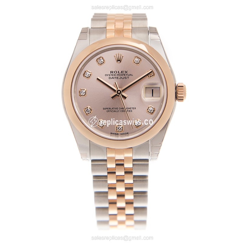Rolex Datejust Replica - Automatic - 18kt Rose Gold Case - Pink Dial - Gold Clasp & Steel Strap - View 2