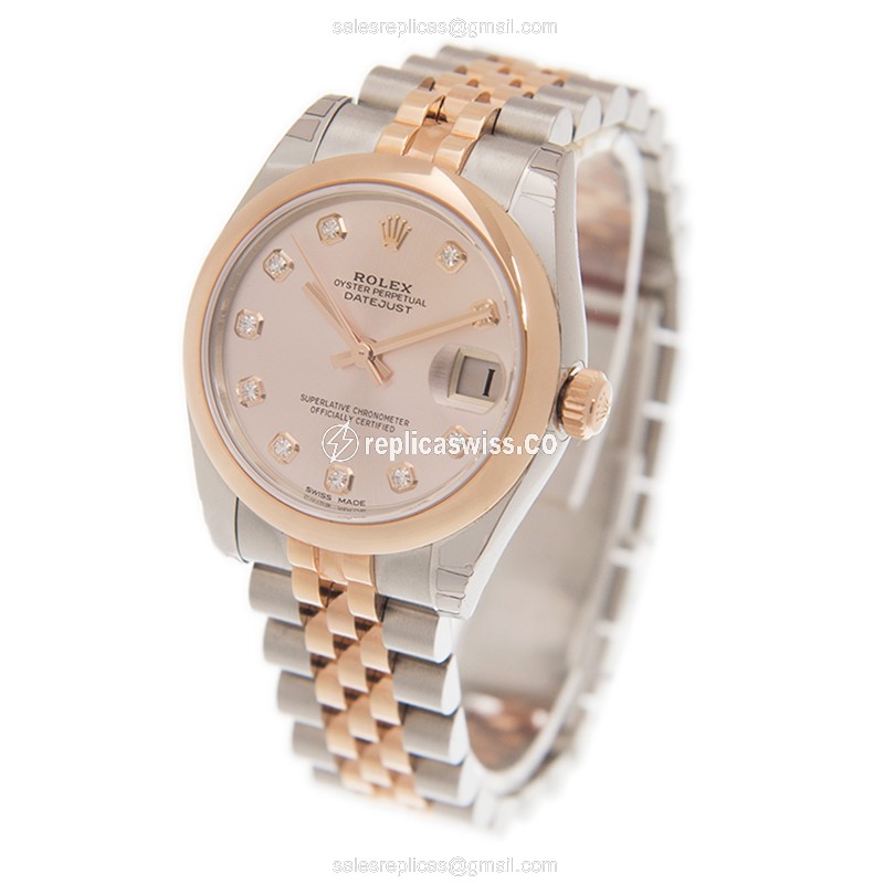 Rolex Datejust Replica - Automatic - 18kt Rose Gold Case - Pink Dial - Gold Clasp & Steel Strap - View 3