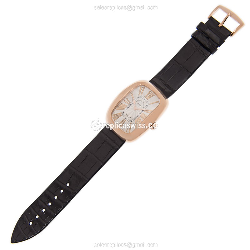 Franck Muller 3002 M QZ REL R 5N LADIES - Quartz - 18kt Gold Case - White Dial, Black Cowhide Strap - View 2