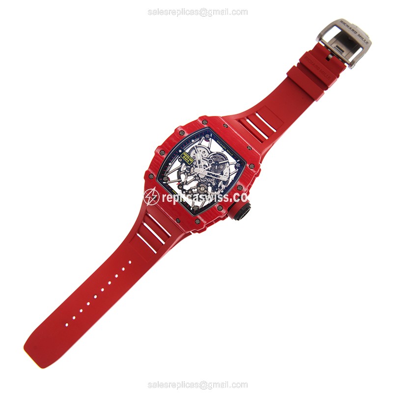 Richard Mille RM35-02 NADAL Carbon - Automatic - Silver Dial - Red Rubber Strap - View 2