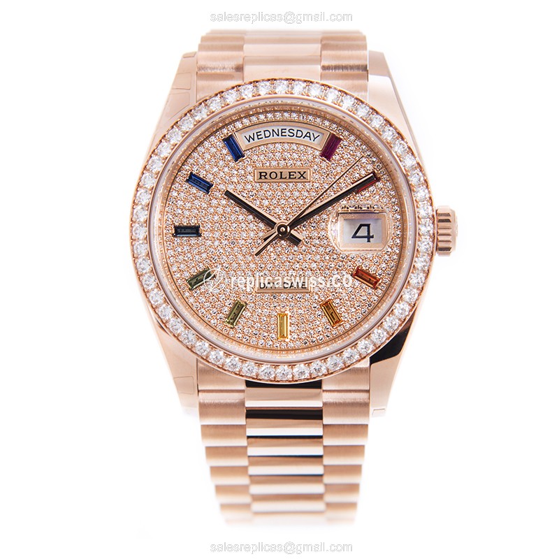 Rolex DAY-DATE Replica - 18kt Rose Gold Case - Automatic - Gold Dial | Pink Gold Strap - View 2