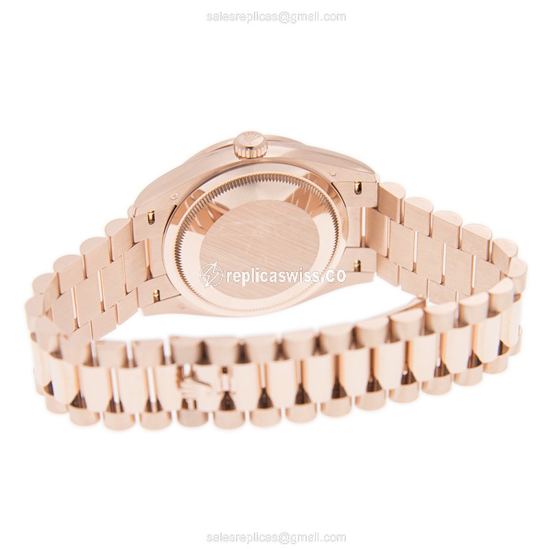 Rolex DAY-DATE Replica - 18kt Rose Gold Case - Automatic - Gold Dial | Pink Gold Strap - View 4
