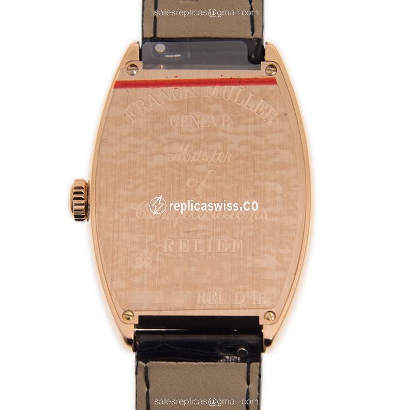 Franck Muller 2852 QZ REL D 1R 5N Replica - Quartz - 18kt Rose Gold - Diamonds on Silver Dial - Leather Strap - View 3