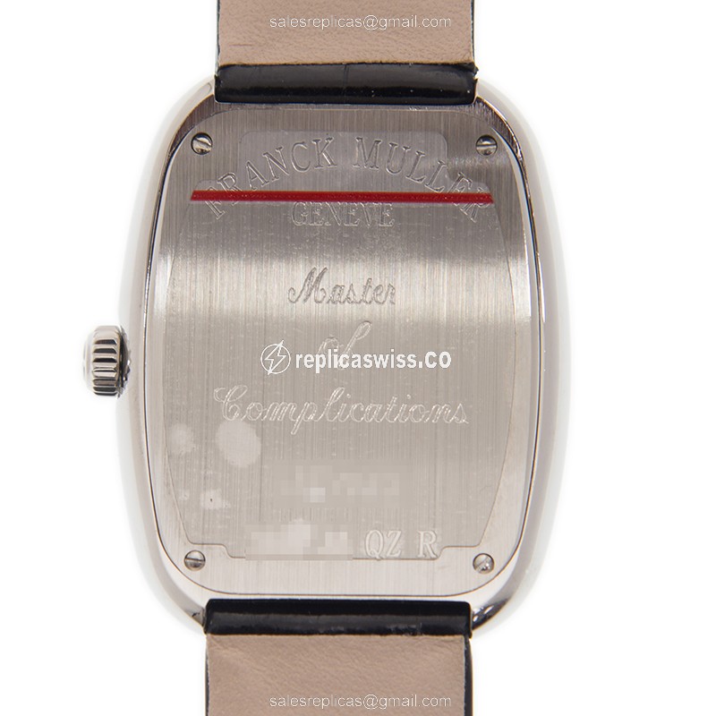 Franck Muller 3002 M QZ R Replica - Quartz - Diamond Case - Silver Dial, Leather Strap - View 3
