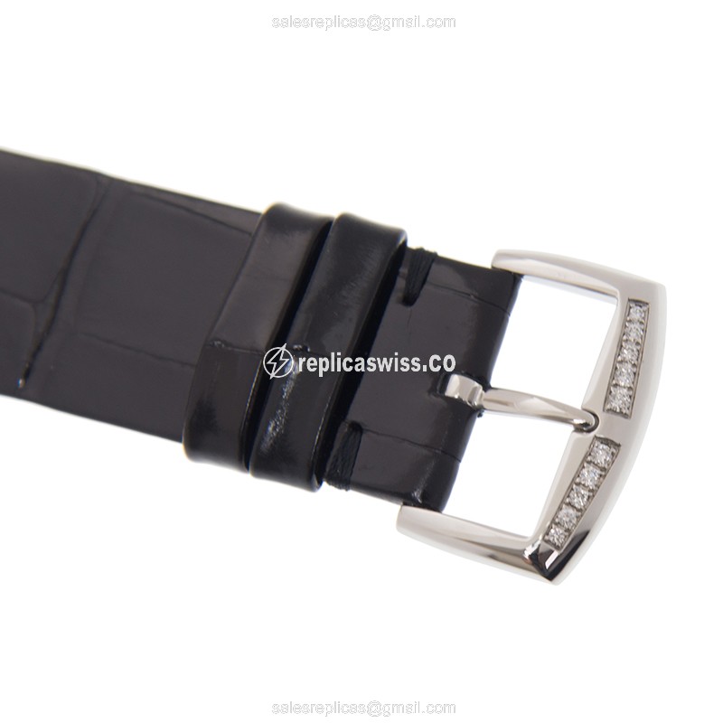 Franck Muller 3002 M QZ R Replica - Quartz - Diamond Case - Silver Dial, Leather Strap - View 4