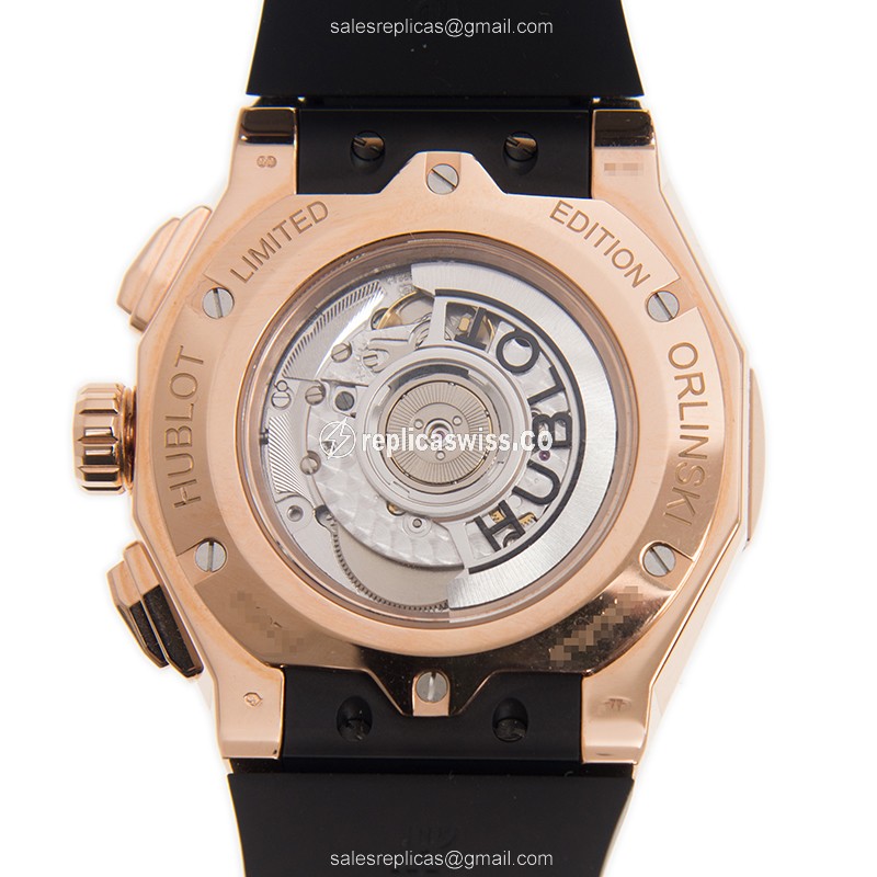 Hublot Classic Fusion Replica - Automatic - 18kt Rose Gold - Skull Dial - Black Rubber Strap - View 3