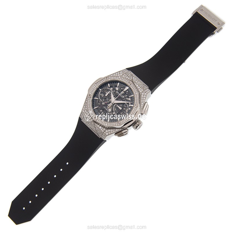 Hublot Classic Fusion Replica - Automatic - Titanium - Black Dial - Diamond - Rubber Strap - View 2