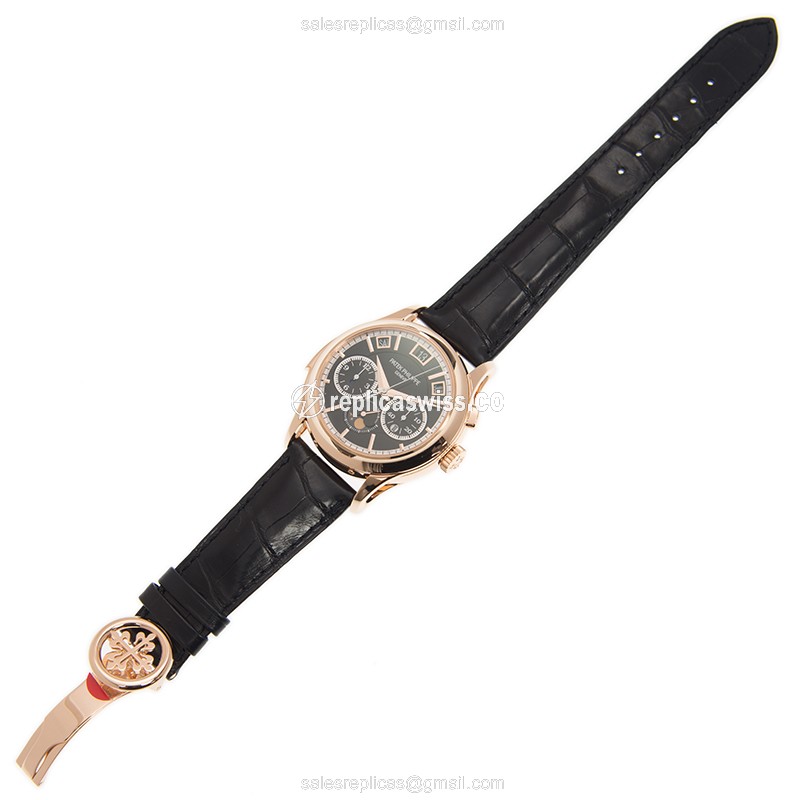 Patek Philippe 5208R-001 Replica - Automatic - 18kt Rose Gold - Black Dial - Alligator Black Clasp - View 2