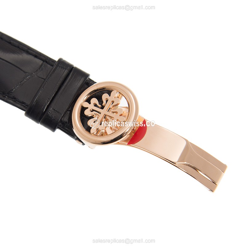 Patek Philippe 5208R-001 Replica - Automatic - 18kt Rose Gold - Black Dial - Alligator Black Clasp - View 4
