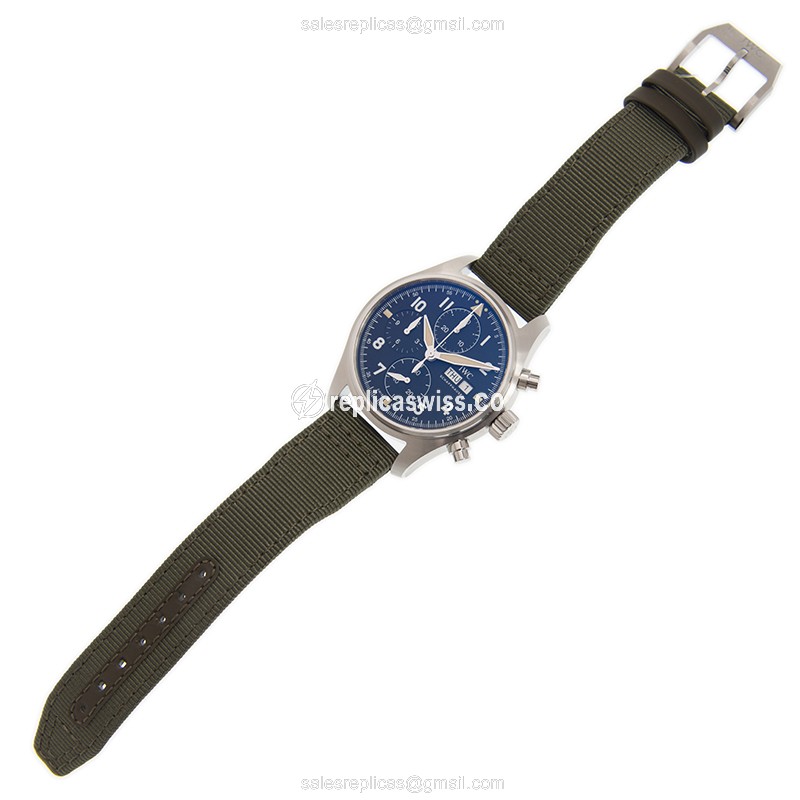 IWC PILOTS Replica - Automatic - Stainless Steel - Black Dial - Green Canvas Strap - View 2