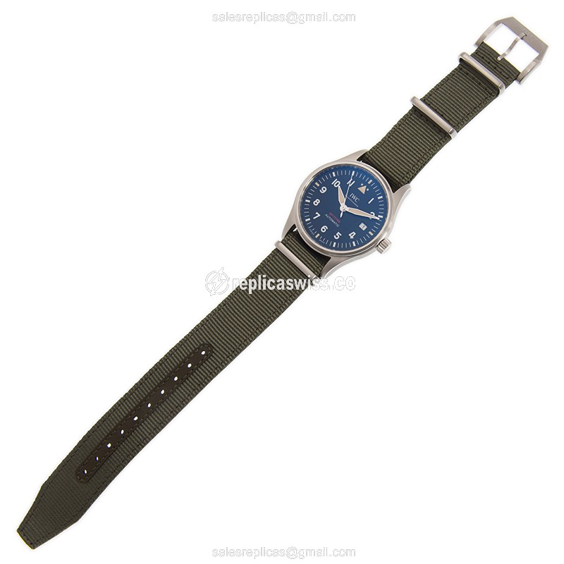 IWC PILOTS Replica - Automatic - Black Dial - Green Canvas Strap - Buckle Clasp - View 2