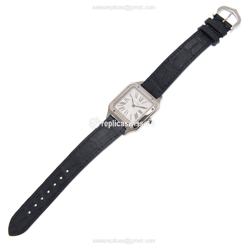 Cartier Santos Quartz Steel - Silver Dial - Blue Alligator Buckle - View 2