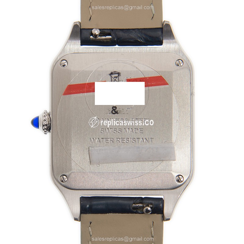 Cartier Santos Quartz Steel - Silver Dial - Blue Alligator Buckle - View 3