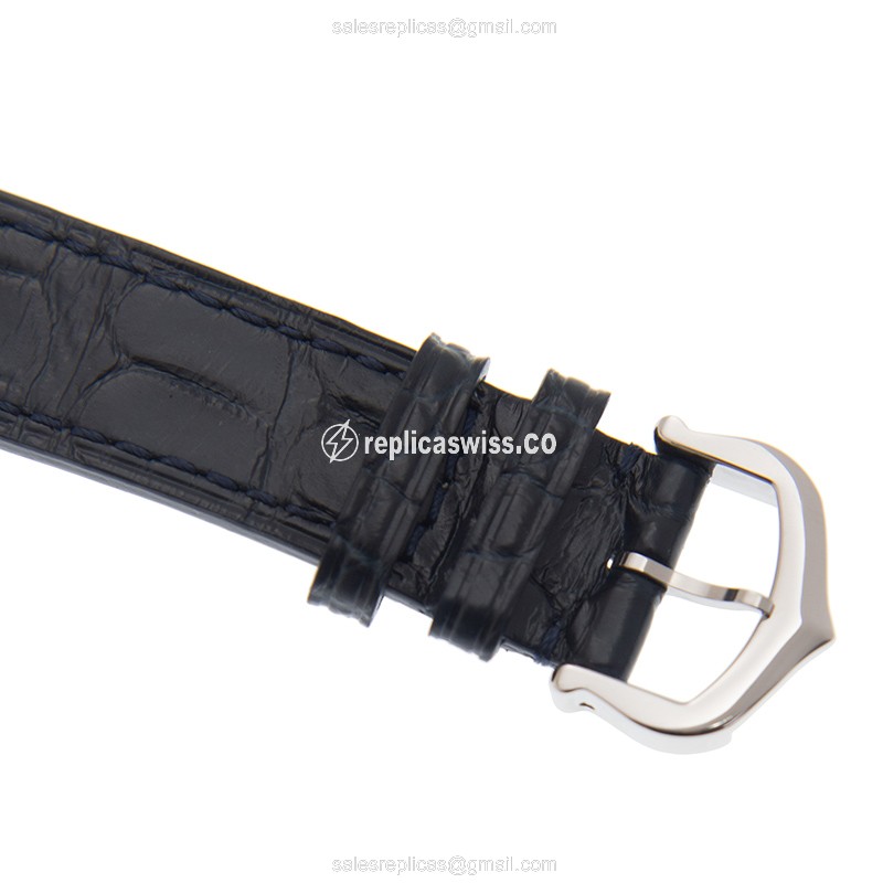 Cartier Santos Quartz Steel - Silver Dial - Blue Alligator Buckle - View 4