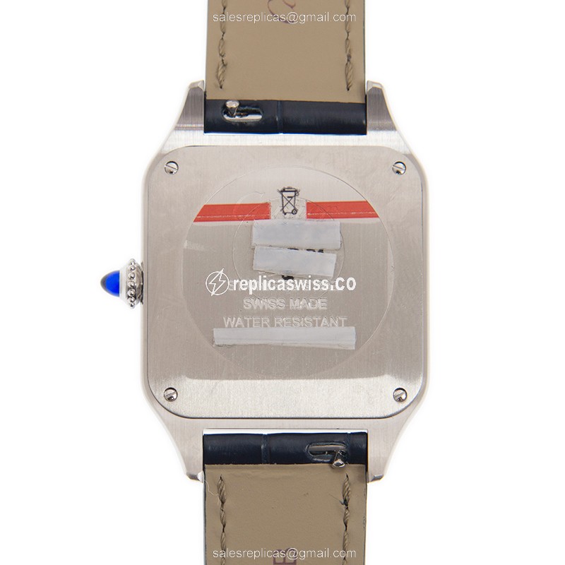 Cartier Santos Quartz - Steel Case - Silver Dial - Blue Alligator Strap - Buckle Clasp - View 3