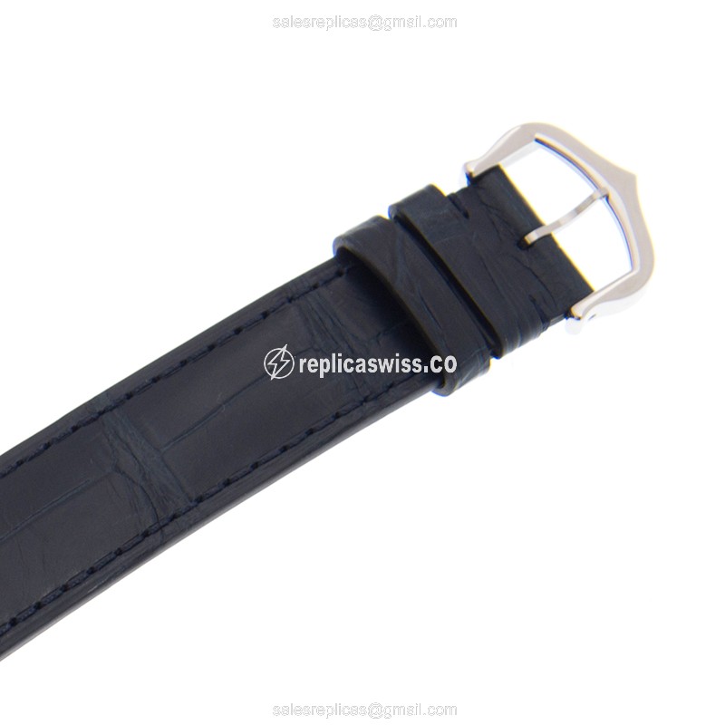 Cartier Santos Quartz - Steel Case - Silver Dial - Blue Alligator Strap - Buckle Clasp - View 4