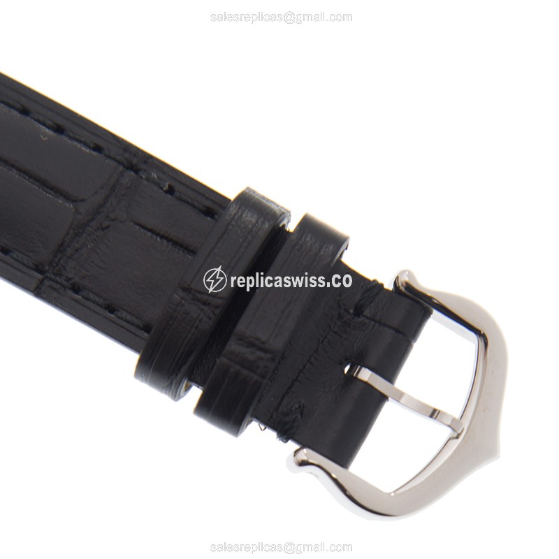Cartier Santos Replica - Quartz - 18kt Rose Gold - Steel Case - Silver Dial - Black Alligator Strap - View 4