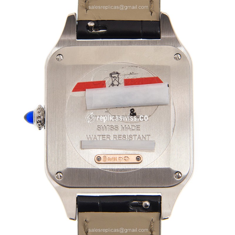 Cartier Santos Replica - Quartz - 18kt Rose Gold & Steel Case - Silver Dial - Black Alligator Strap - View 3