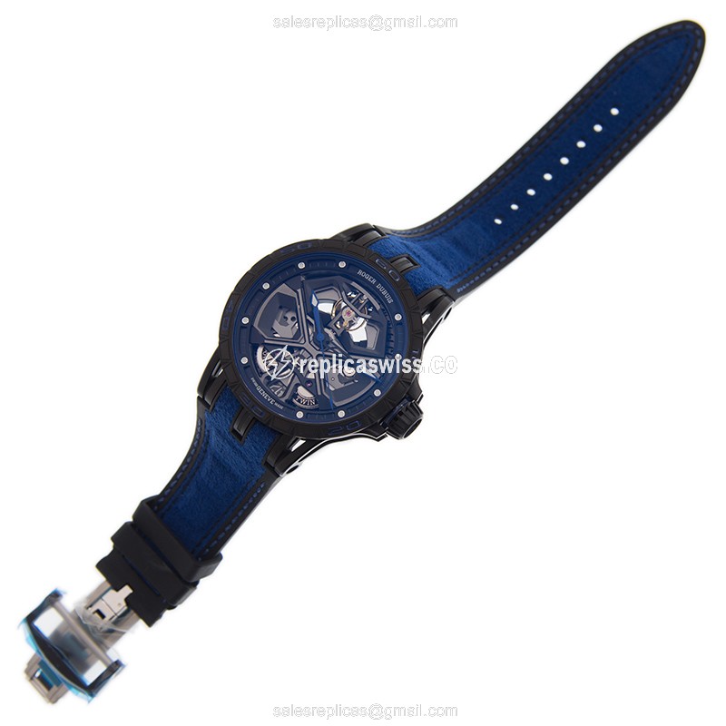 Roger Dubuis EXCALIBUR Spider Automatic Titanium - Black Dial Blue Leather Strap - View 2